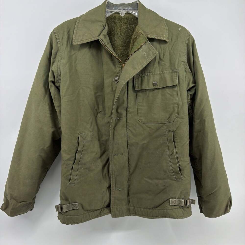 Vintage US Military A-2 Deck Jacket Olive Drab Green Scovill Zipper Small